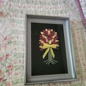 Elegant Ribbon Flower Bouquet in Silver Frame